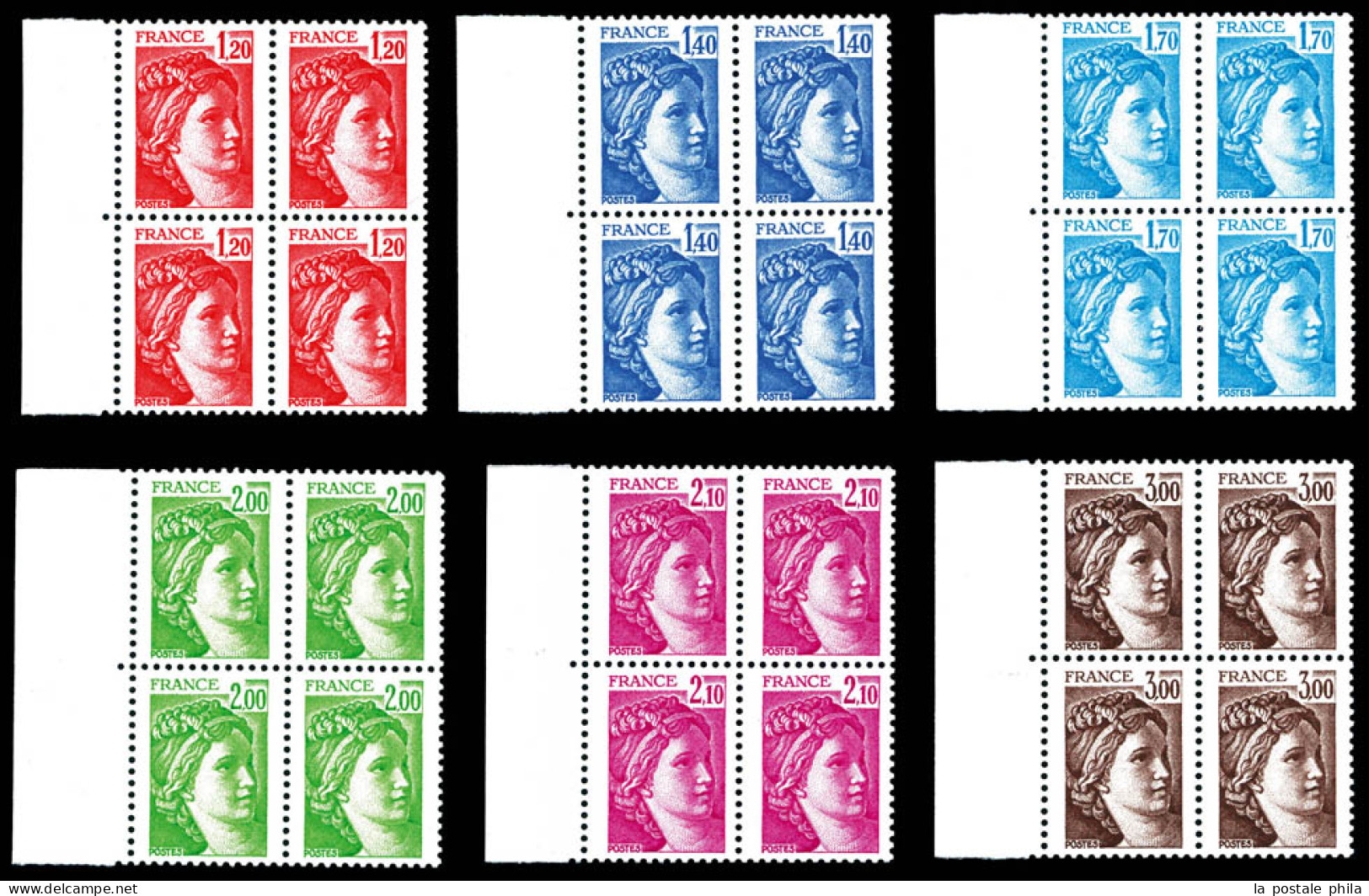 ** N°1965b/1979b, Sabine, Série Complète Sans Phosphores En Blocs De Quatre Bdf, Les 15 Valeurs TTB (signés Calves/certi - Ongebruikt