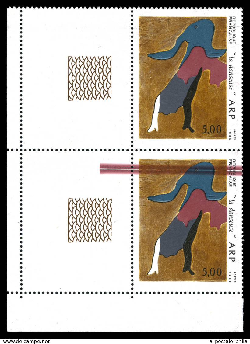 ** N°2447, 5f Arp, Traits De Couleur En Partie Supérieure Tenant à Normal En Paire Cdf. TB (signé Brun/certificat)  Qual - Neufs