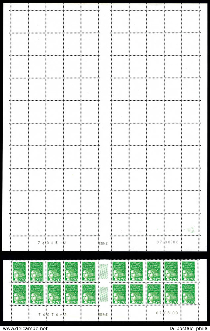 ** N°3091h, 2,70 Luquet, Vert Absent, TIMBRE NON IMPRIME En Feuille Complète De 100 Exemplaires Avec Numéro Et Date, Pro - Nuevos