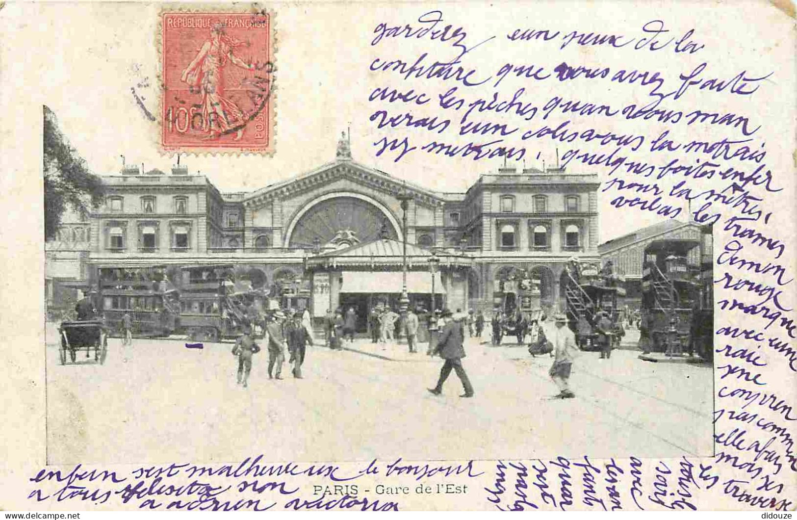 75 - Paris - Gare De L'Est - Animée - Correspondance - CPA - Oblitération Ronde De 1905 - Voir Scans Recto-Verso - Métro Parisien, Gares