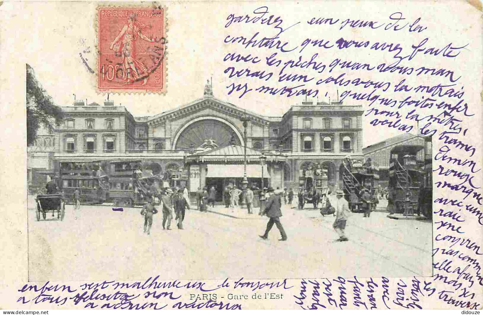 75 - Paris - Gare De L'Est - Animée - Correspondance - CPA - Oblitération Ronde De 1905 - Voir Scans Recto-Verso - Metro, Estaciones