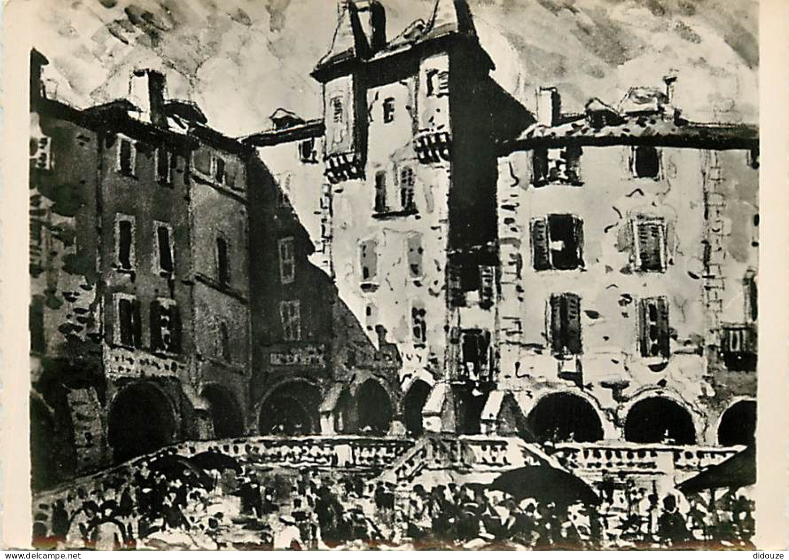 12 - Villefranche De Rouergue - Le Marché Place Notre-Dame, D'après Bouillères (1927) - Art Peinture - Carte Dentelée -  - Villefranche De Rouergue