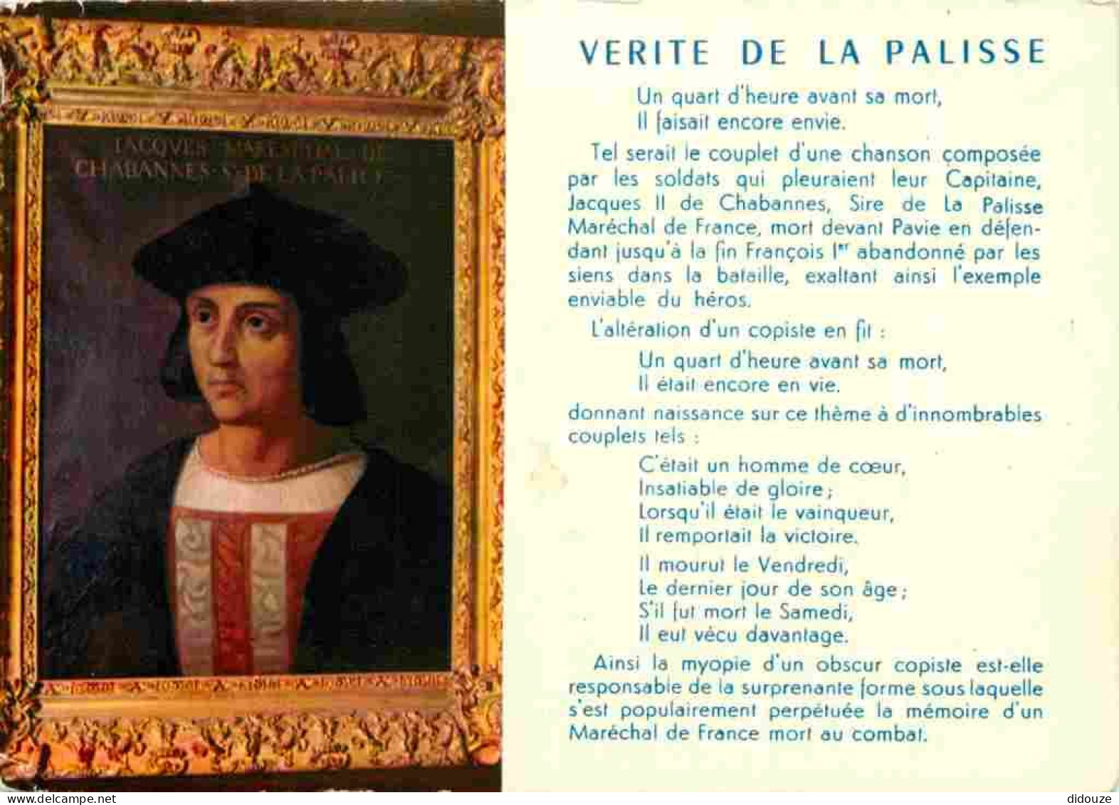 03 - Lapalisse - Vérité De Lapalisse - Portrait De Jacques Maréchal De Chabannes - Saint De Lapalisse - CPM - Voir Scans - Lapalisse