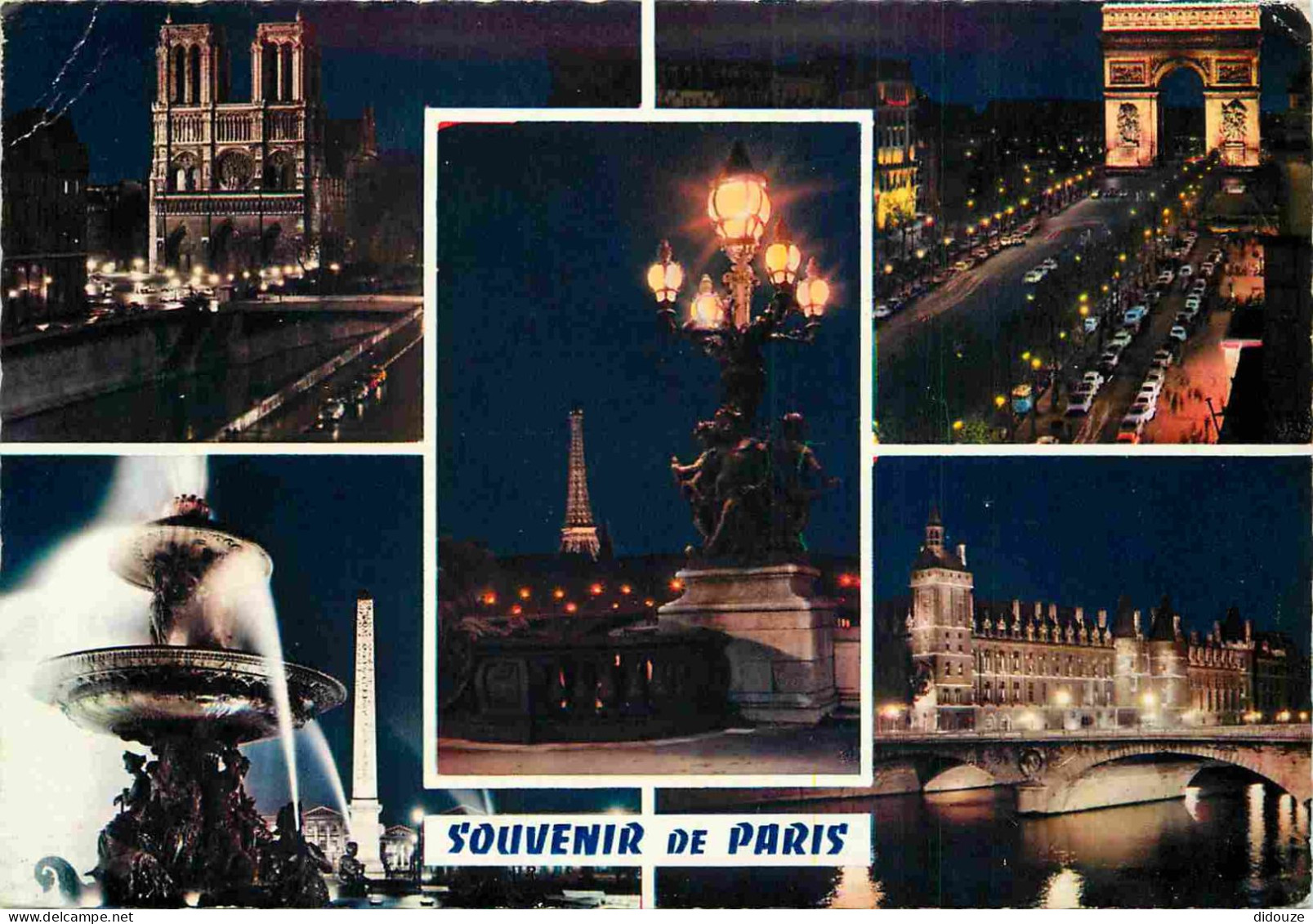 75 - Paris - La Nuit - Multivues - Carte Dentelée - CPSM Grand Format - Etat Pli Visible - Voir Scans Recto-Verso - Multi-vues, Vues Panoramiques