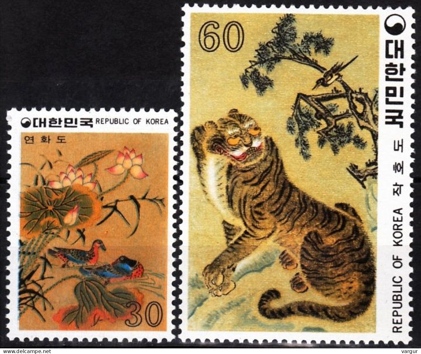 KOREA SOUTH 1980 ART: Traditional (Folk) Paintings. 1st Issue. Ducks Tiger, MNH - Incisioni