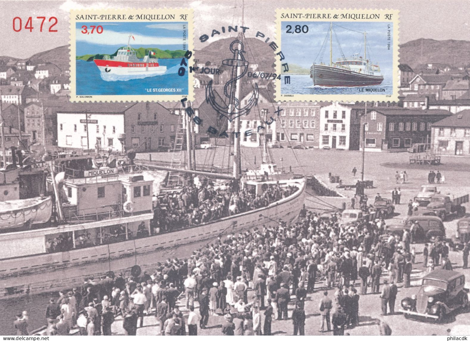 SAINT PIERRE ET MIQUELON - CARTE MAXIMUM LES BATEAUX LE SAINT GEORGES XII ET LE MIQUELON 6/7/1994 - Boten