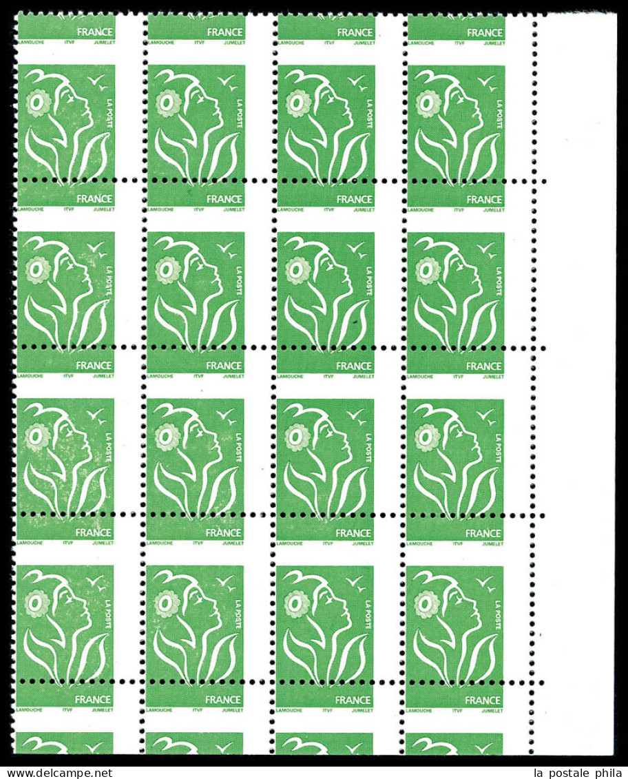 ** N°3733, Lamouche TVP Vert: Piquage à Cheval Sur Panneau De 20 Exemplaires Bord De Feuille. SUP (certificat)  Qualité: - Unused Stamps