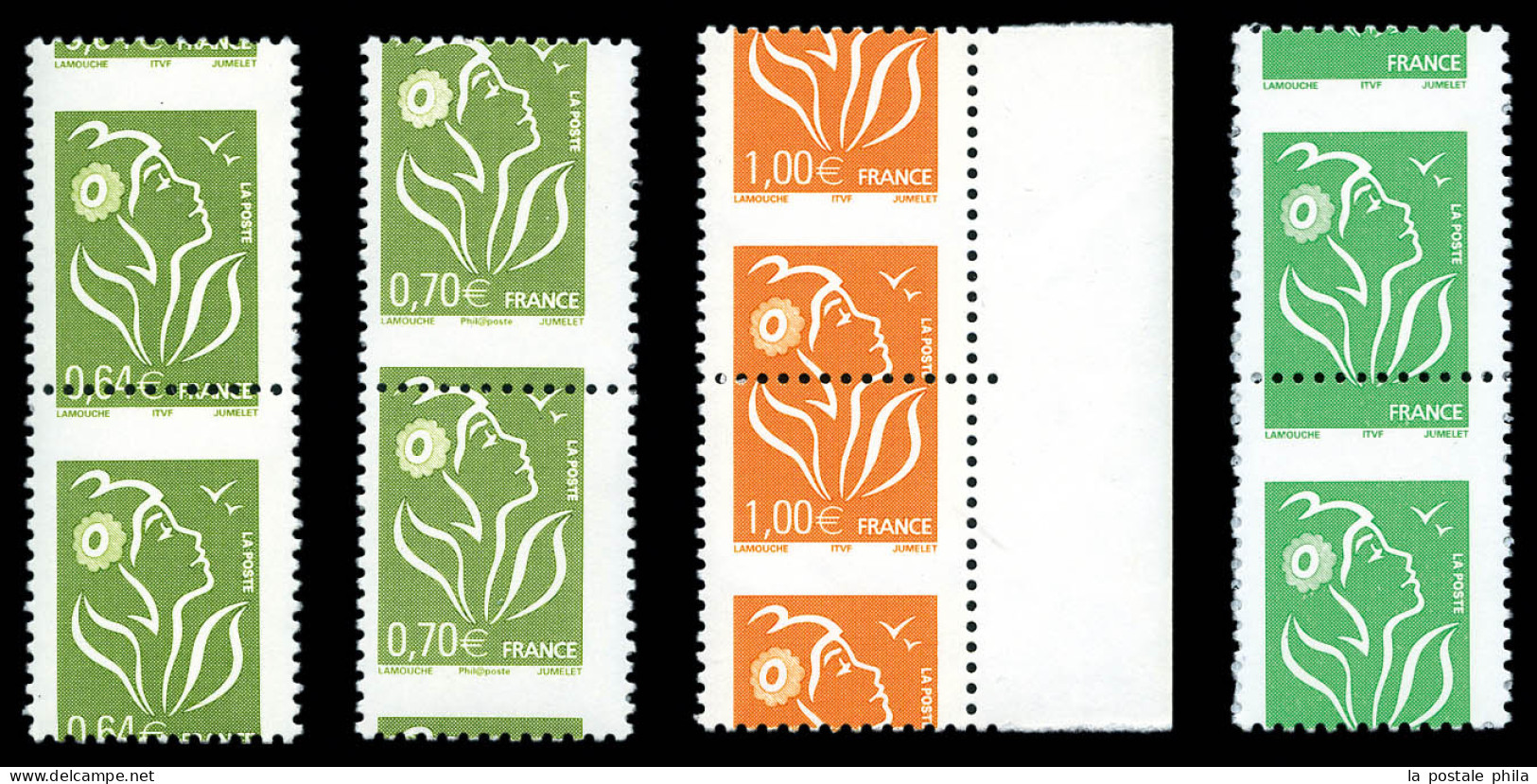 ** Lamouche, Piquages à Cheval En Paires Sur N°3733, 3736, 3739 Et 3756. TTB (certificat)  Qualité: ** - Unused Stamps
