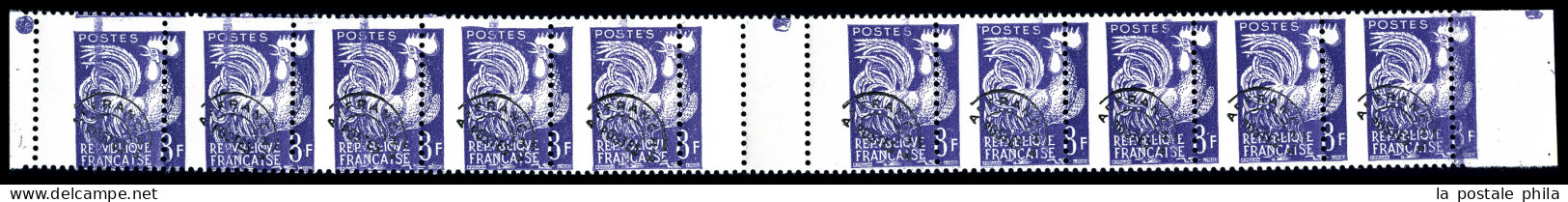 ** N°109, Coq 8F Violet, Piquage à Cheval Sur Bande De 10 Complète, SUP (certificat)  Qualité: **  Cote: 750 Euros - 1893-1947