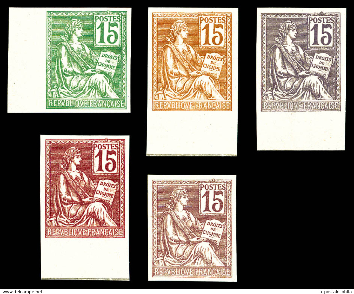 (*) N°117, 15c Mouchon, 5 Essais De Couleurs Différentes. TB (certificat)  Qualité: (*)  Cote: 675 Euros - Farbtests 1900-1944