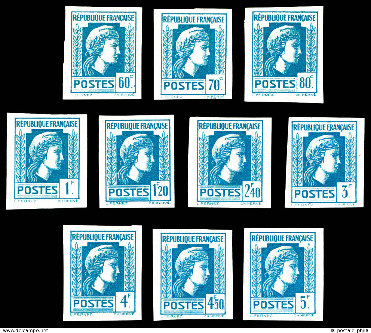 (*) N°648B, Marianne D'Alger. Essai Non Dentelé En Bleu-vert, Entre Les 60c Et 5f. TB  Qualité: (*)  Cote: 1100 Euros - Color Proofs 1900-1944