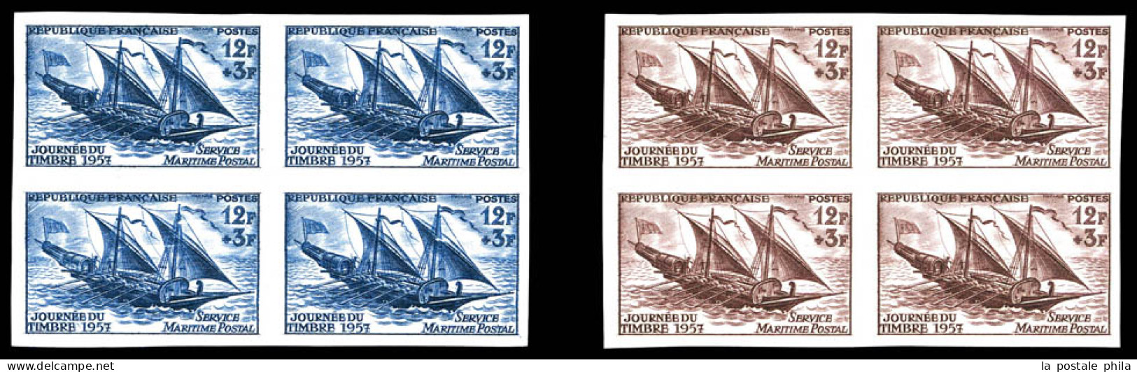 ** N°1093, Service Maritime Postal, 2 Blocs De Quatre, TB  Qualité: **  Cote: 360 Euros - Color Proofs 1945-…