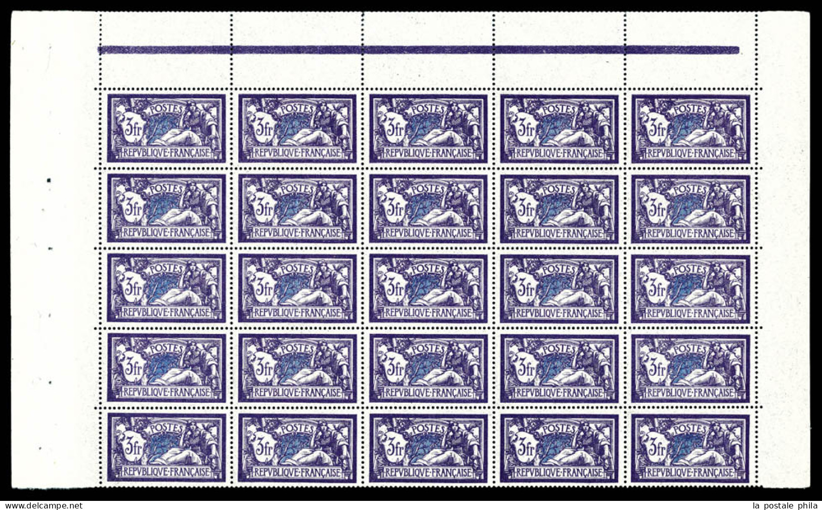 ** N°206, Merson 3f Violet-foncé Et Bleu, Panneau De 25 Exemplaires, TB (certificat)  Qualité: **  Cote: 1500 Euros - Hojas Completas