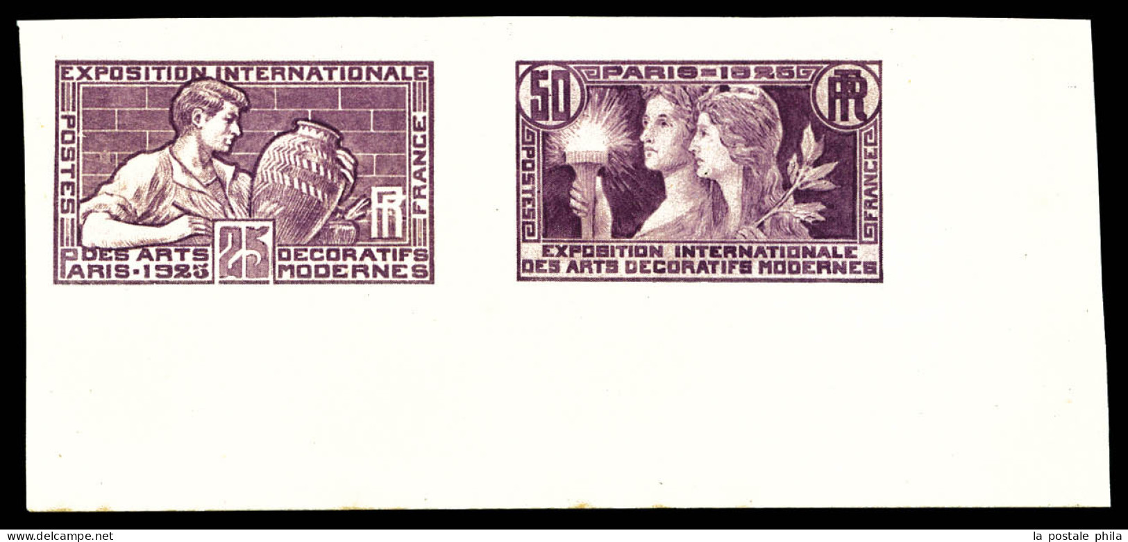 (*) N°212, 1924-25, Arts Decoratifs: 25c Potier +50c Non émis En épreuve Collective Coin De Feuille. SUP. R.R. (certific - Luxusentwürfe