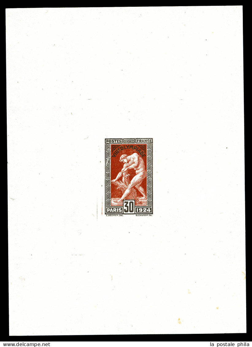 (*) N°185, JO Paris 1924, 30c Milon De Crotone, épreuve Dans La Couleur (noir Et Rouge). SUP. R.R. (certificat)  Qualité - Artist Proofs