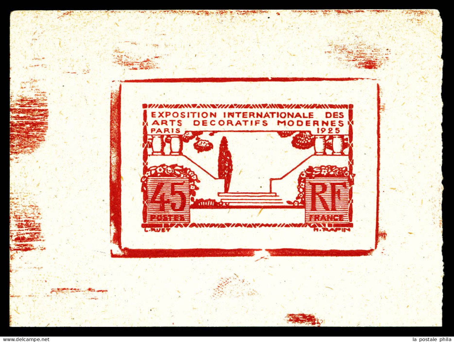 (*) N°213, 1924-25, Exposition Des Arts Décoratifs De Paris, L’architecture 45 Centimes, Epreuve Non émise En Rouge. SUP - Epreuves D'artistes
