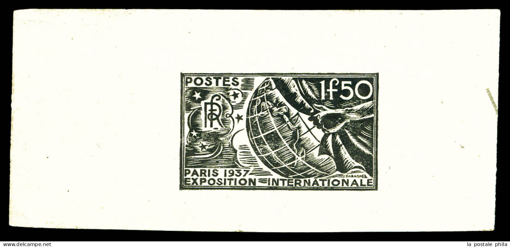 (*) N°327, 1f 50 Expo De Paris 1937: Epreuve Non émise En Gris-noir Sur Petit Feuillet. TTB (signé Scheller/certificat)  - Artistenproeven