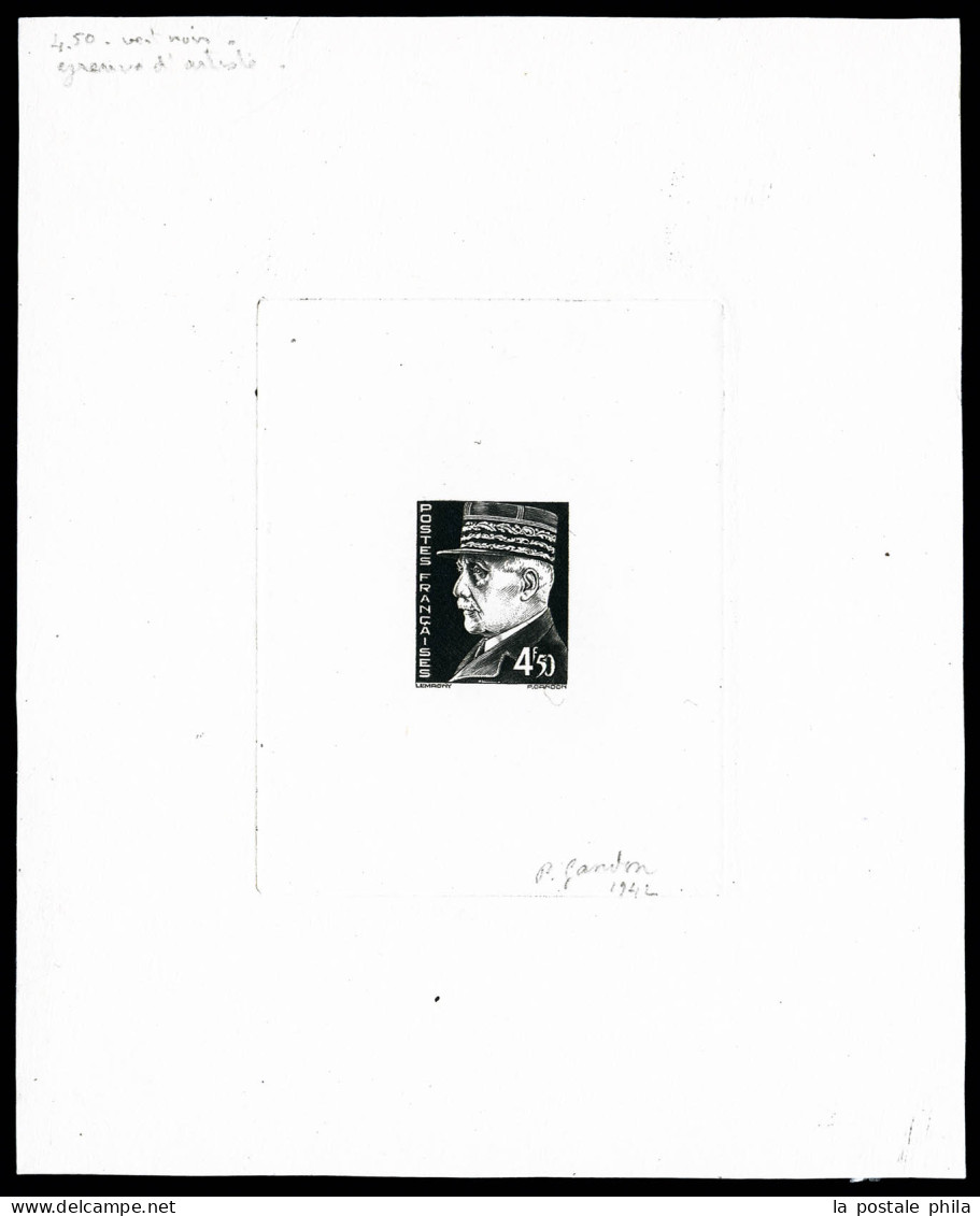 (*) N°523, Pétain 4f50, épreuve D'artiste En Noir Signée Gandon, TTB (certificat)  Qualité: (*) - Künstlerentwürfe