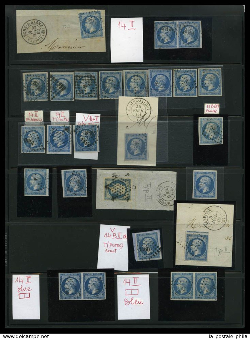 O 1849-1900: entre les N°1 et 106 (sauf Bordeaux), Collection par multiples dont oblitérations, variétés, bandes, blocs,