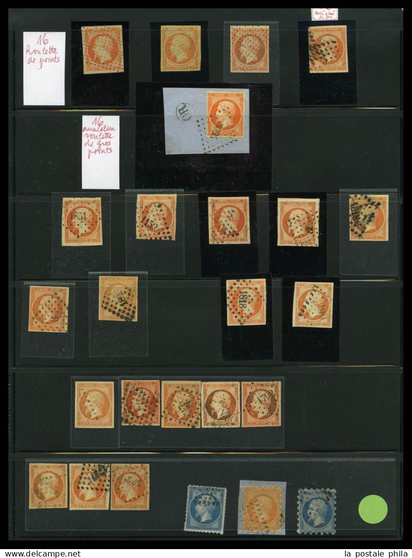 O 1849-1900: entre les N°1 et 106 (sauf Bordeaux), Collection par multiples dont oblitérations, variétés, bandes, blocs,