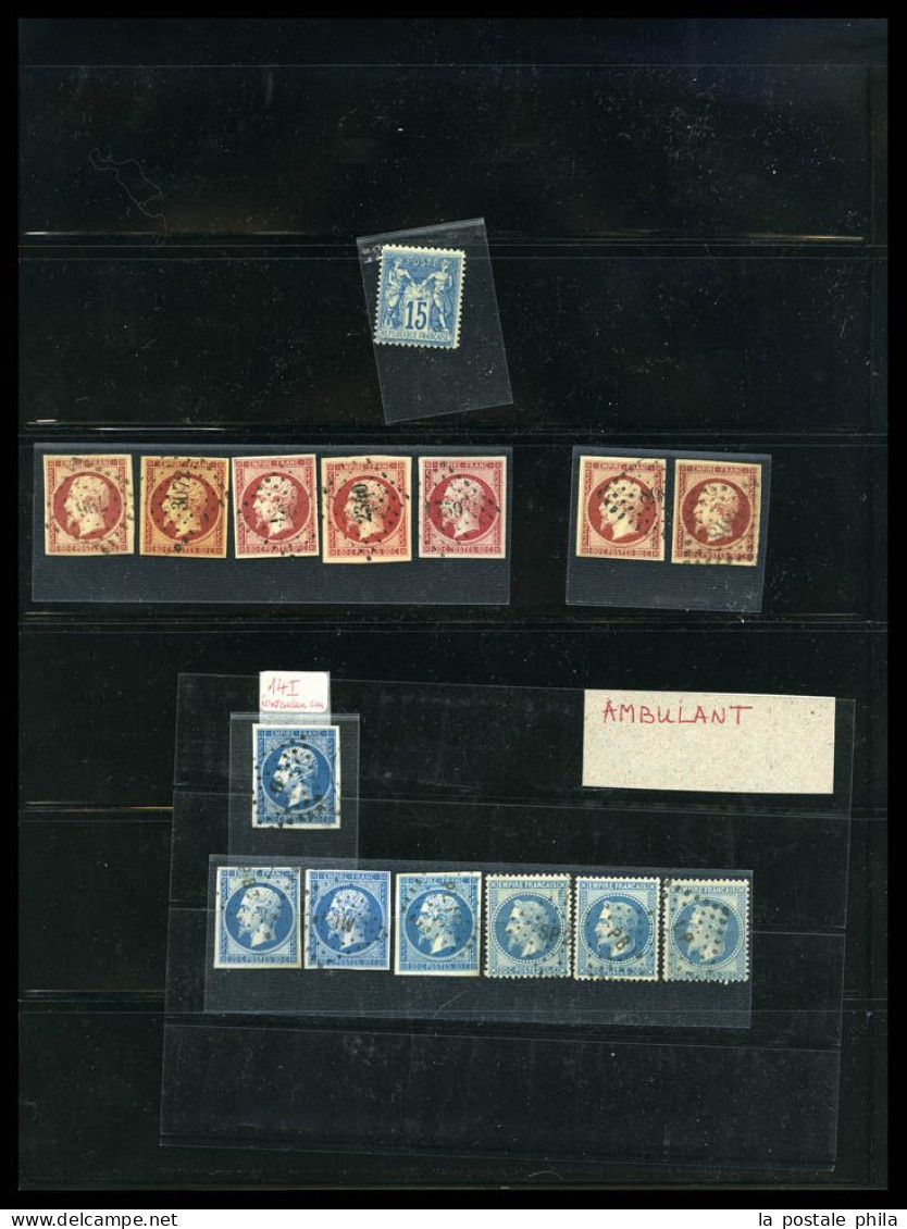 O 1849-1900: entre les N°1 et 106 (sauf Bordeaux), Collection par multiples dont oblitérations, variétés, bandes, blocs,