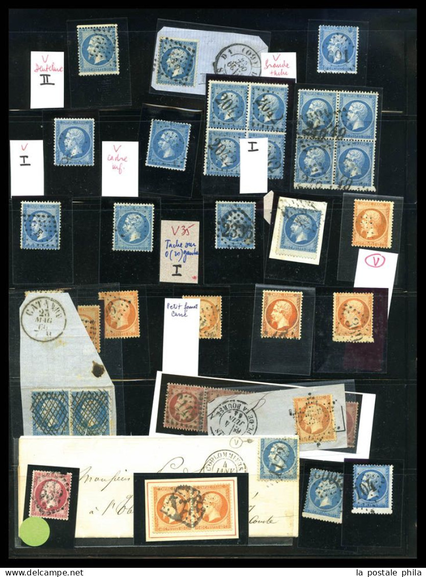 O 1849-1900: entre les N°1 et 106 (sauf Bordeaux), Collection par multiples dont oblitérations, variétés, bandes, blocs,