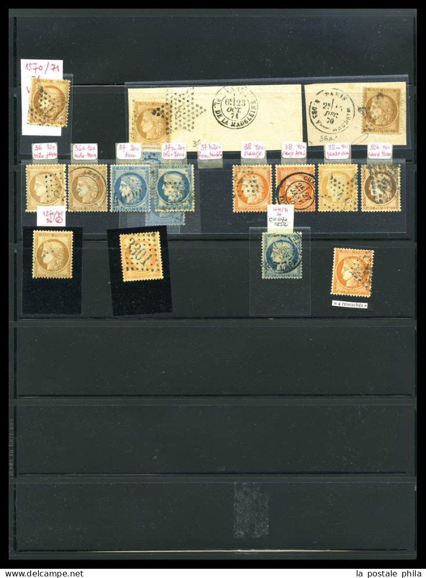 O 1849-1900: entre les N°1 et 106 (sauf Bordeaux), Collection par multiples dont oblitérations, variétés, bandes, blocs,