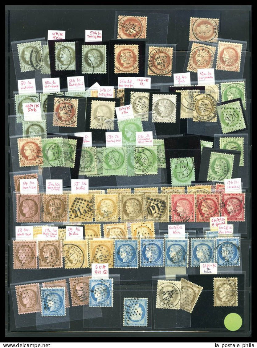 O 1849-1900: entre les N°1 et 106 (sauf Bordeaux), Collection par multiples dont oblitérations, variétés, bandes, blocs,