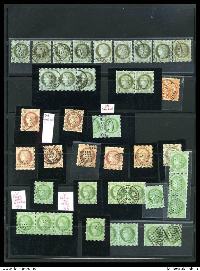 O 1849-1900: entre les N°1 et 106 (sauf Bordeaux), Collection par multiples dont oblitérations, variétés, bandes, blocs,