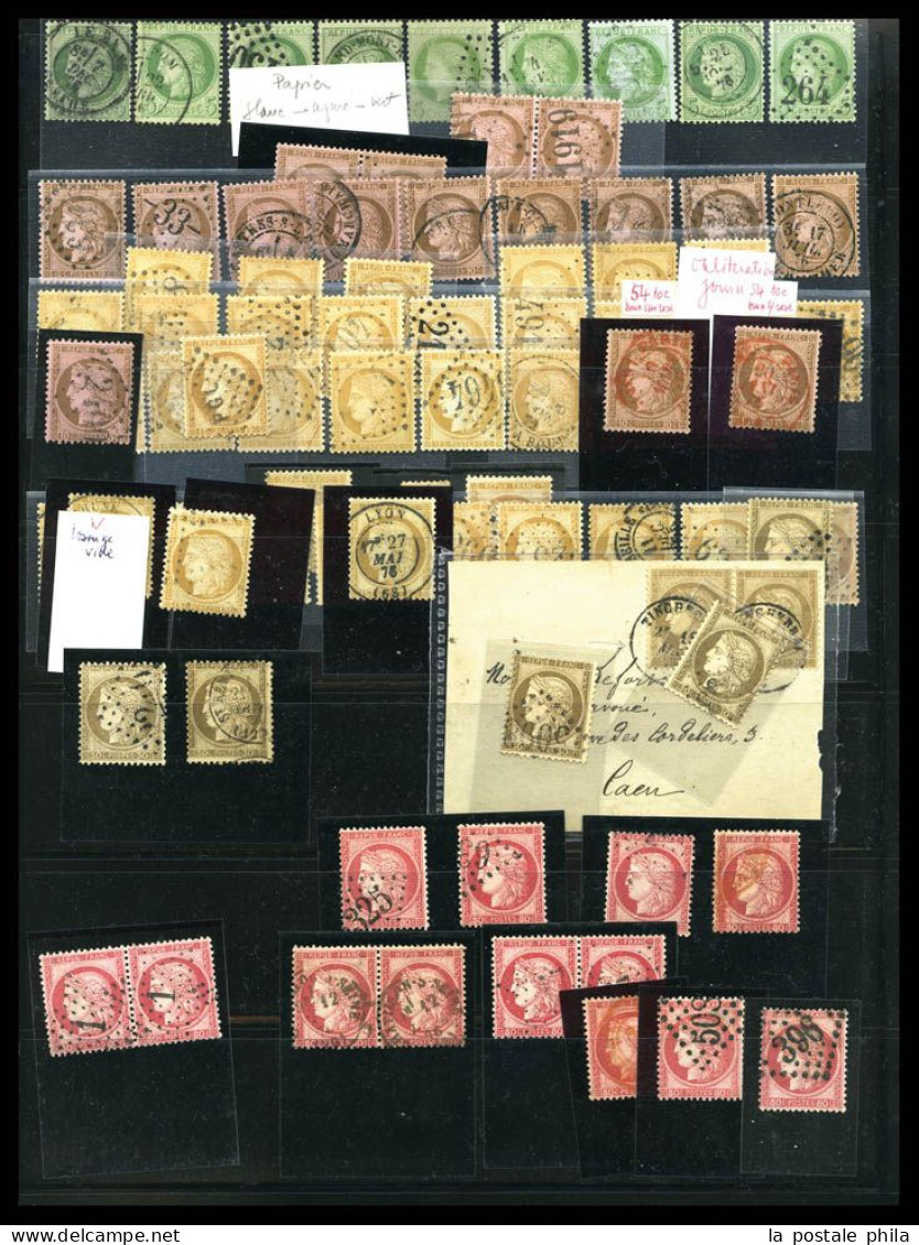 O 1849-1900: entre les N°1 et 106 (sauf Bordeaux), Collection par multiples dont oblitérations, variétés, bandes, blocs,