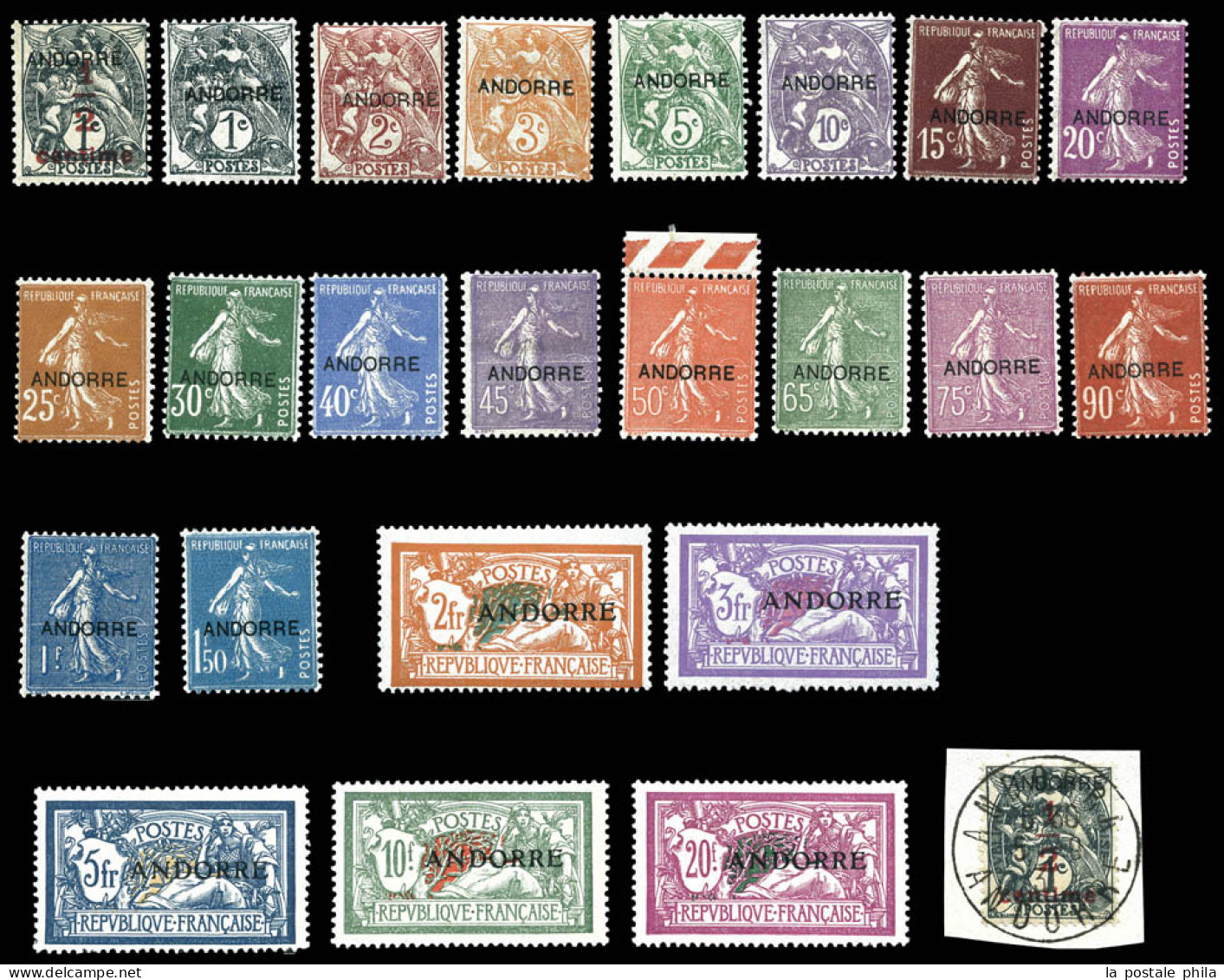 * N°1/23, Première Série Surchargée Andorre. TB (certificat)  Qualité: *  Cote: 1375 Euros - Unused Stamps