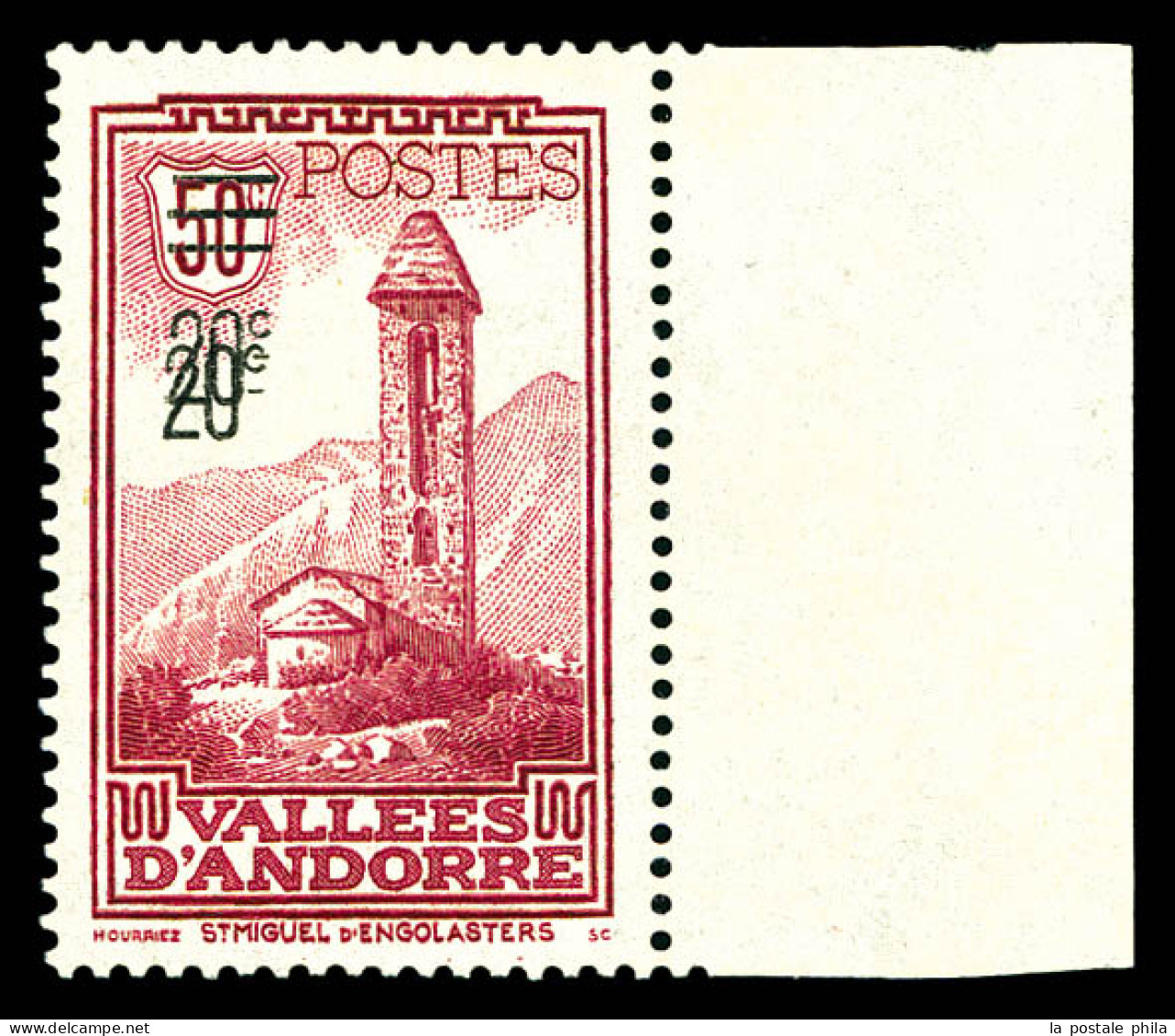 * N°46a, 20c Rose: Double Surcharge, Bord De Feuille, Quasi **, Centrage Parfait, Tirage 25 Exemplaires. Un Des Deux Plu - Unused Stamps