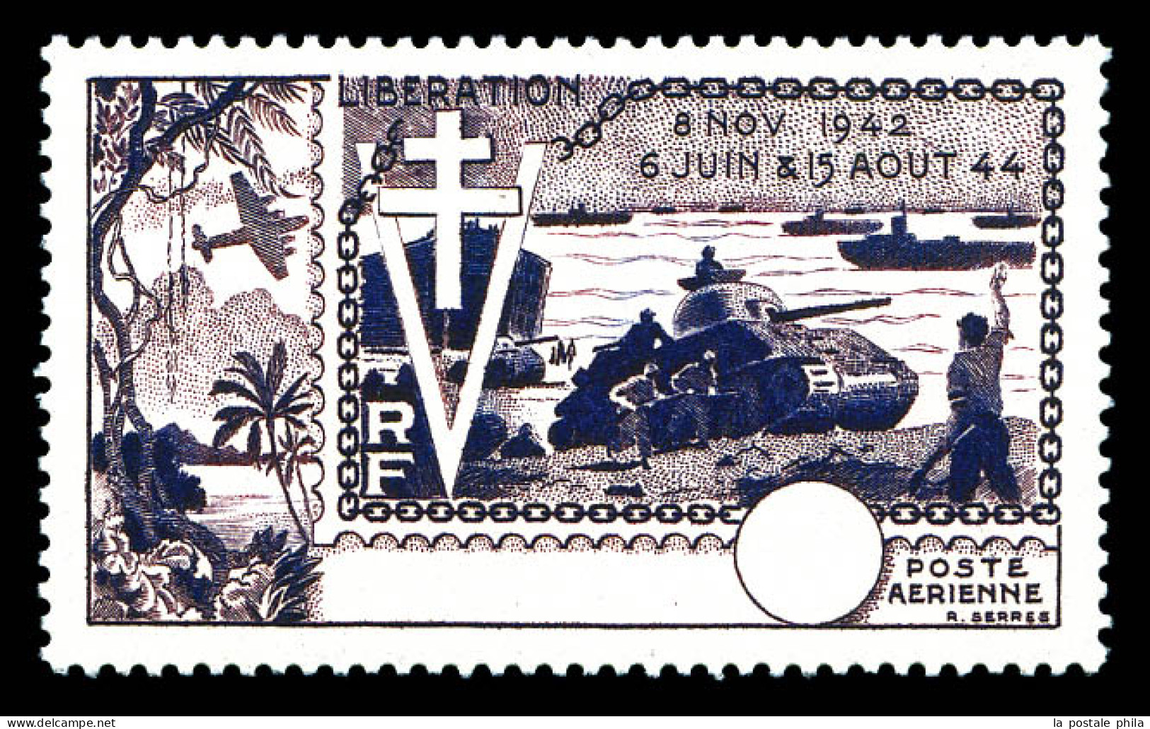 ** 10e Anniversaire De La Libération Non émis: Violet Sans Faciale Ni Nom Du Territoire. SUP. R. (cote Maury) (certifica - 1954 10e Anniversaire De La Libération