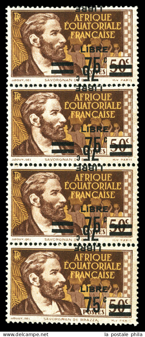 ** N°139, 75c Sur 50c Brun Et Jaune Foncé: Bande De 4 Avec 3 Exemplaires Double Surcharge Dont Une Renversée Et à Cheval - Unused Stamps