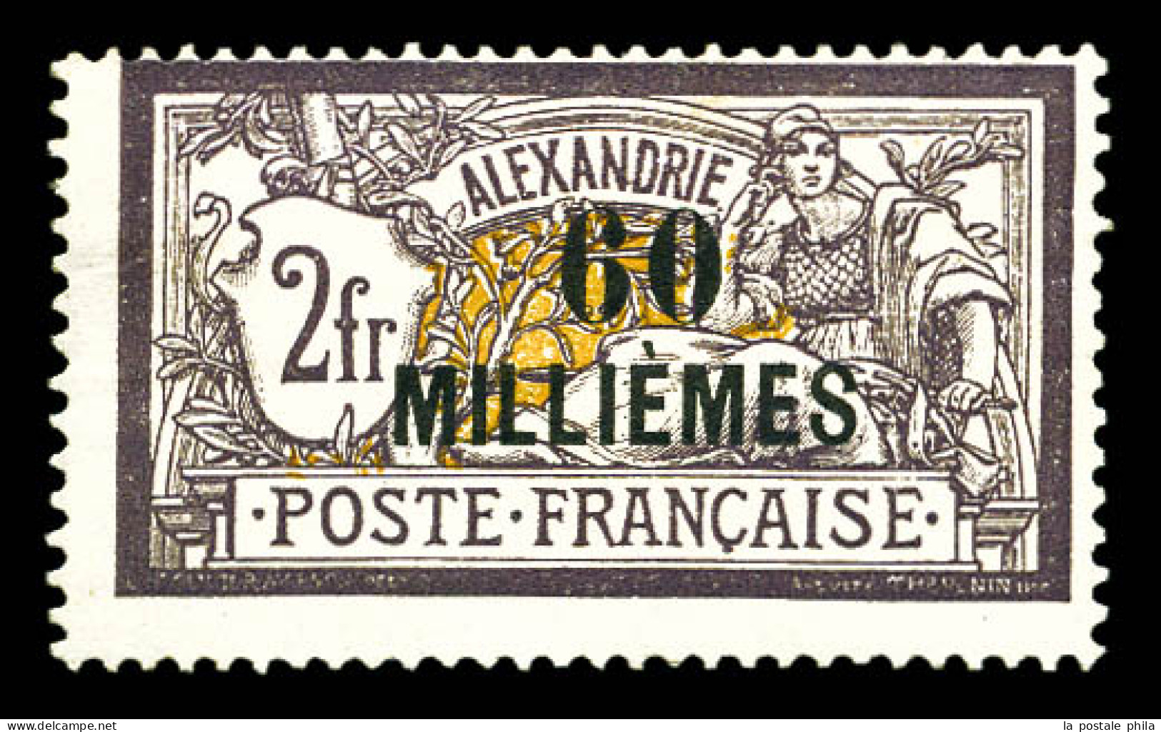 * N°59, 60m Sur 2f Violet Et Jaune, Tirage 225 Exemplaires. TB. R. (certificat)  Qualité: *  Cote: 3000 Euros - Unused Stamps
