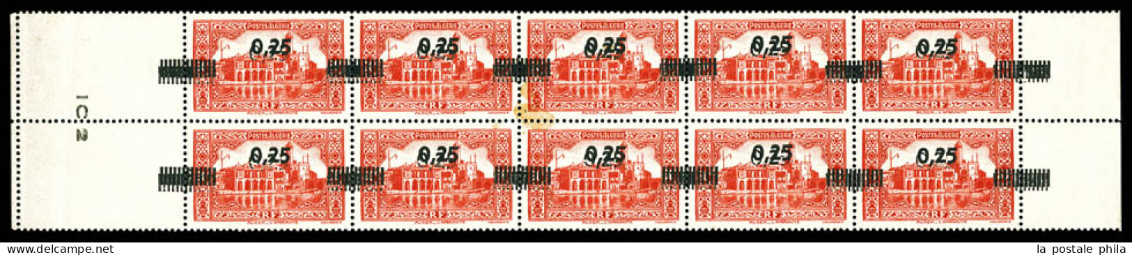 ** N°148a, 25c Sur 50c Rouge: Double Surcharge Sur Bloc De 10 Exemplaires (1ex Pd)bord De Feuille. SUP (certificat)  Qua - Unused Stamps
