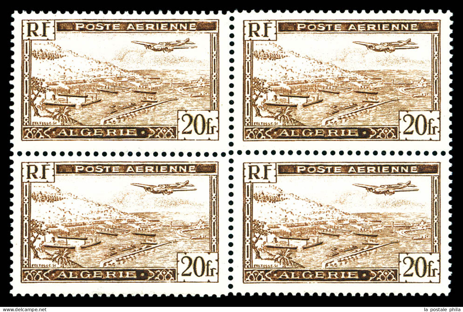 ** N°4A, Avion Survolant La Rade D'Alger Type II En Bloc De Quatre, TB  Qualité: **  Cote: 1200 Euros - Airmail