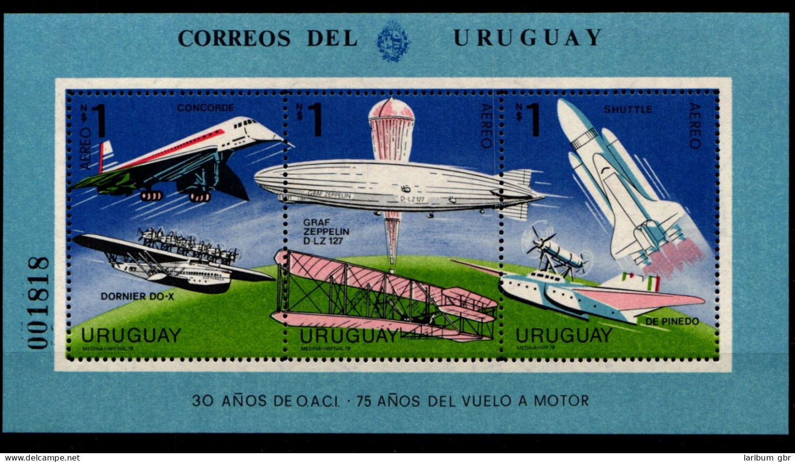 Uruguay Block 38 Postfrisch Luftfahrt #GO677 - Uruguay