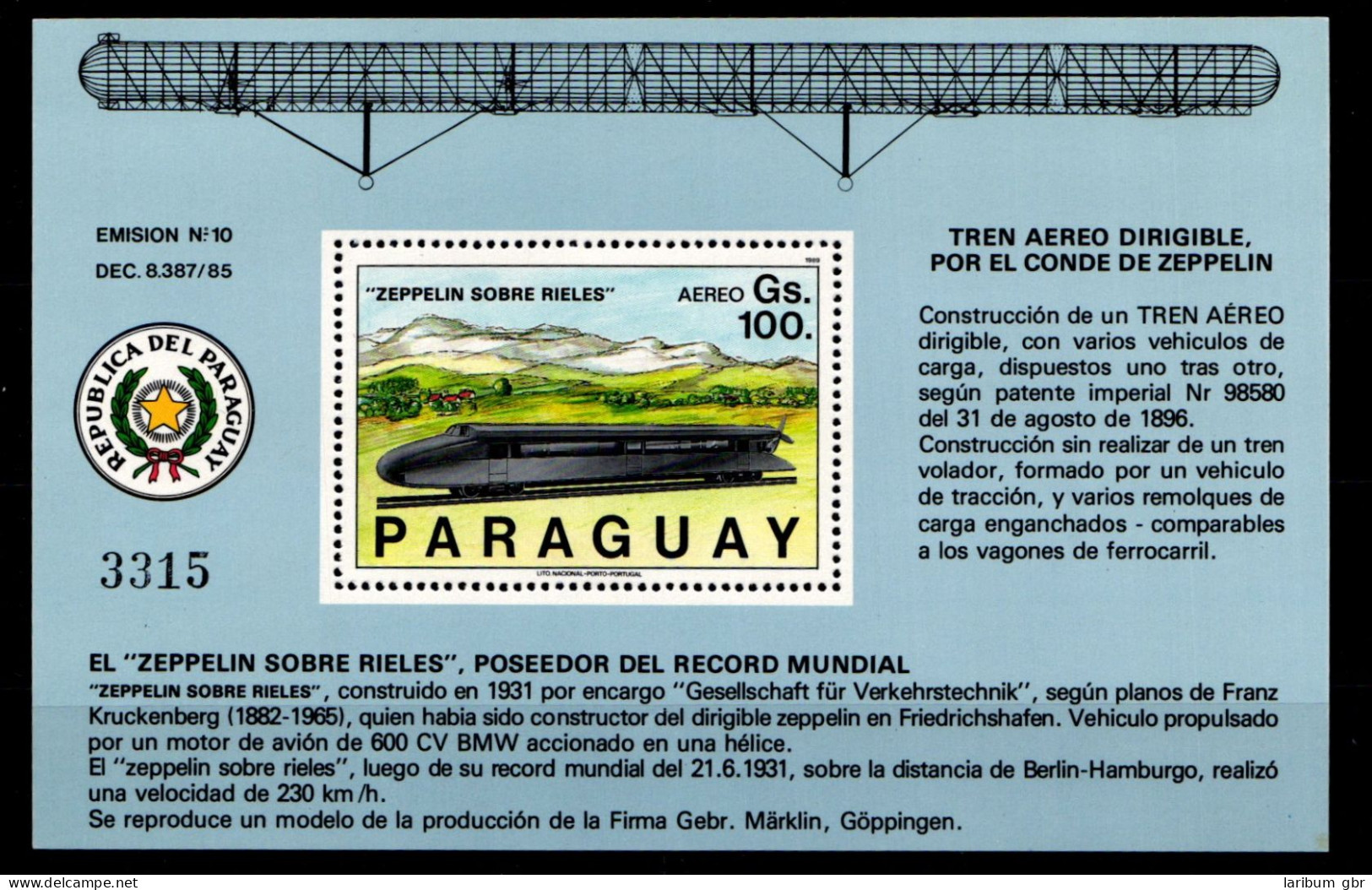 Paraguay 463 Postfrisch Block Luftfahrt #GO695 - Paraguay