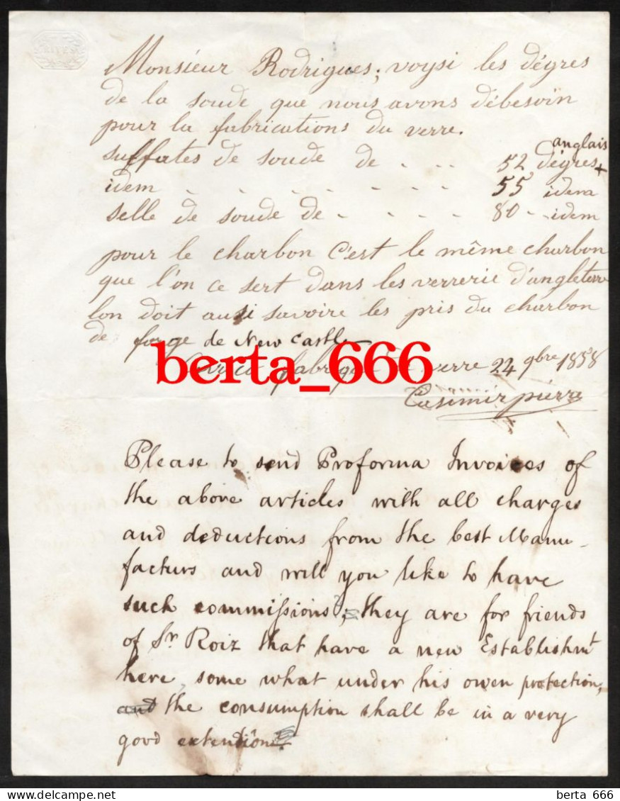 Fábrica Do Cavaco * Gaia * Carta De 1858 Manuscrita E Assinada Por Casimir Pierre - Manuscritos