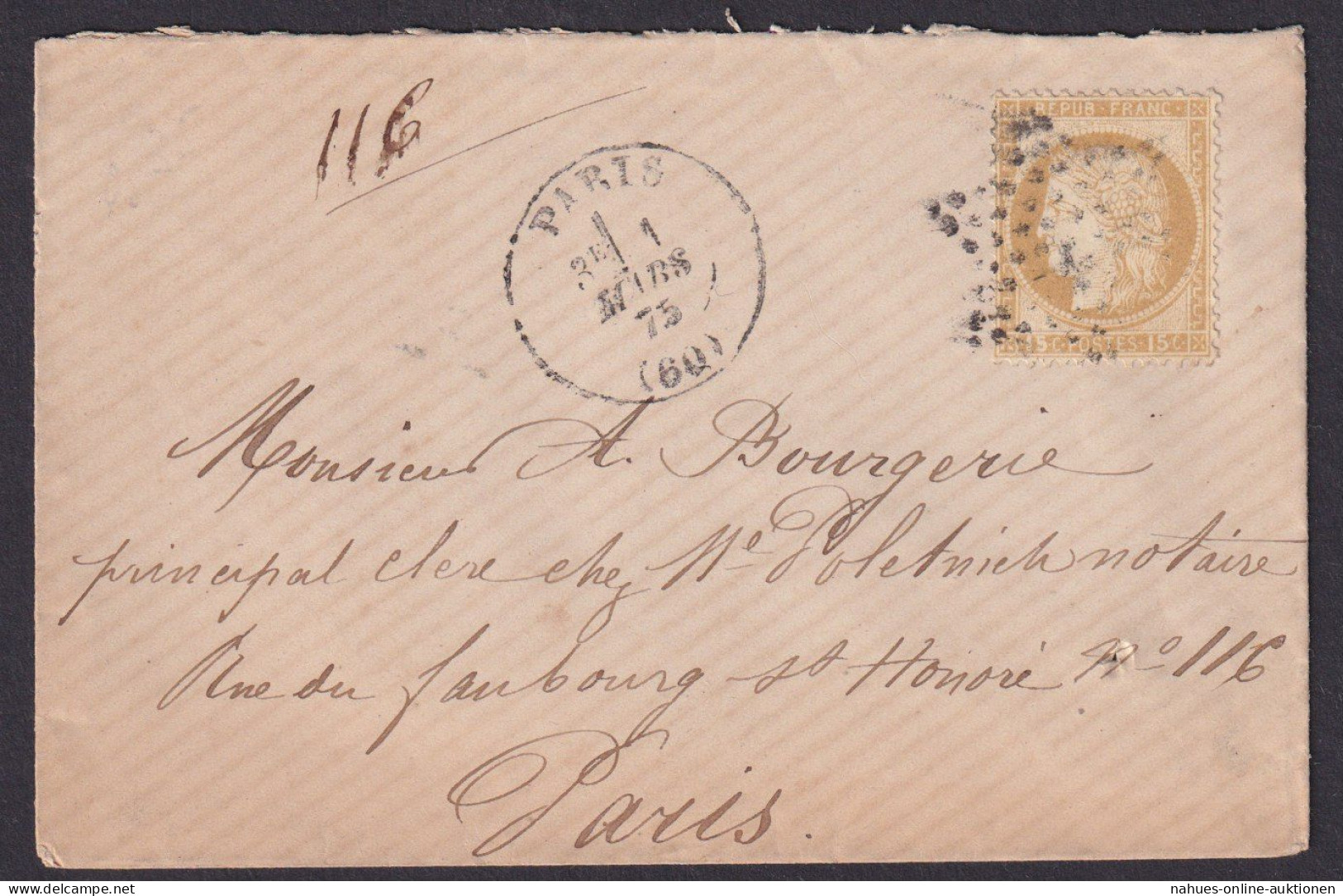 Frankreich Brief EF 15 C Paris - Storia Postale