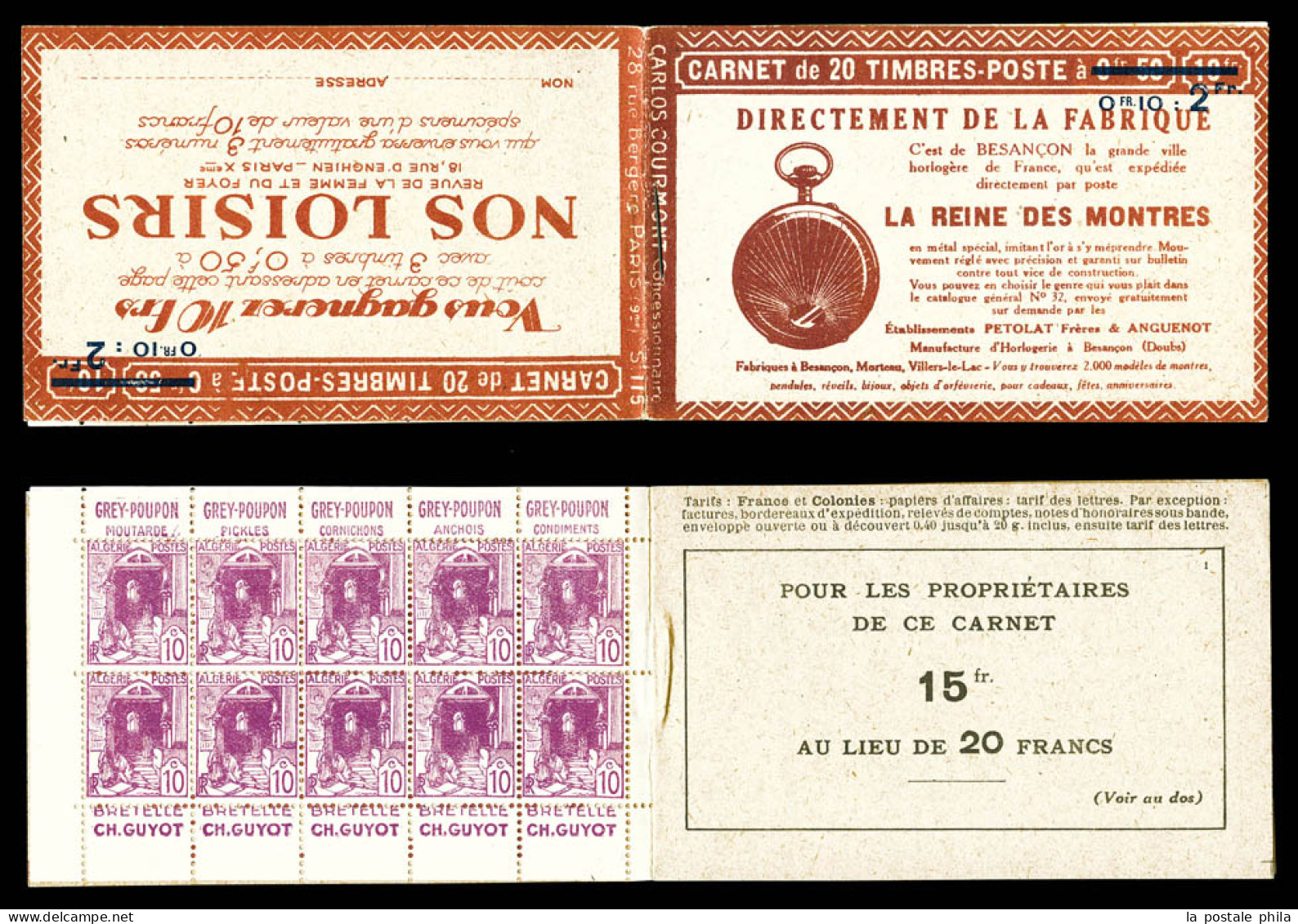 ** Carnets N°38-C1a, Série 115 Surchargée ('E' De Poste Obstrué Sur La Couverture), NOS LOISIRS Et REINE DES MONTRES. SU - Unused Stamps