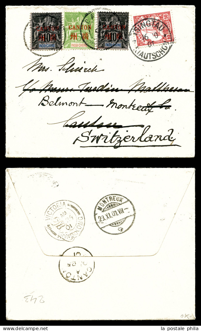 O AFFRANCHISSEMENT MIXTE: 5c Vert-jaune + 10c Noir Sur Lilas (2ex) Oblitération Bilingue Du 25 Oct 1901 Et Timbre Allema - Cartas & Documentos