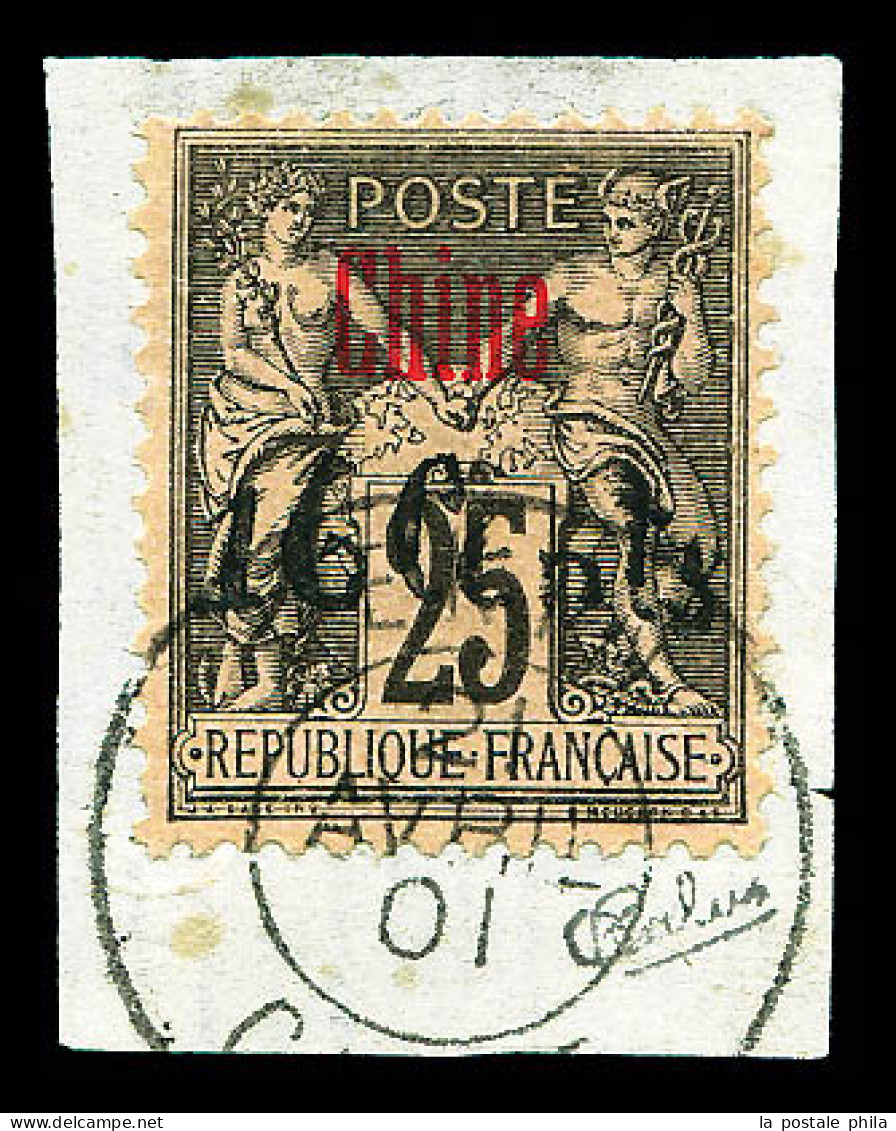 O N°22A, 16c Sur 25c Noir Sur Rose: SURCHARGE NOIRE, Sur Petit Fragment, SUPERBE Et RARE (signé Calves/certificat)  Qual - Used Stamps