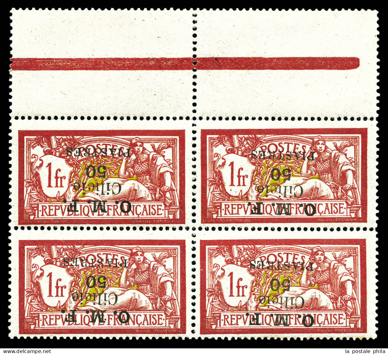 ** N°96b, 50 Pi Sur 1f: Surcharge Renversée En Bloc De Quatre, Bas De Feuille. TTB  Qualité: **  Cote: 580 Euros - Unused Stamps