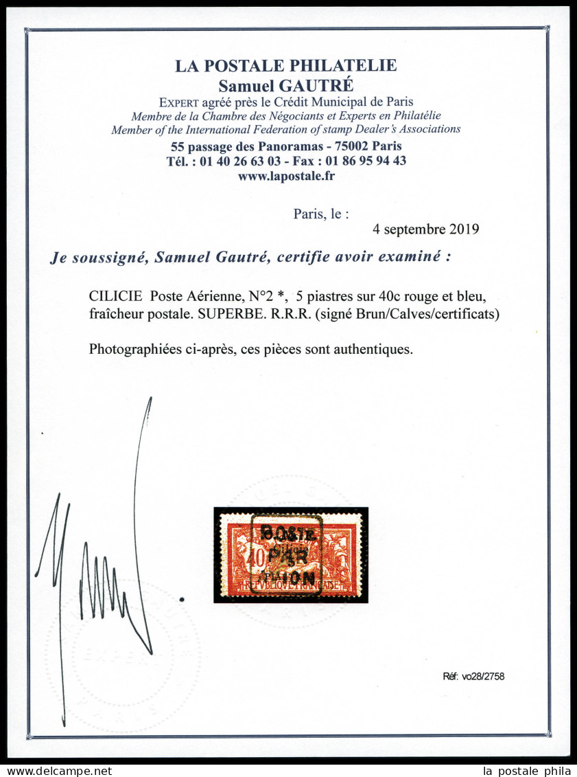 * N°2, 5 Piastres Sur 40c Rouge Et Bleu, Fraîcheur Postale. SUPERBE. R.R.R. (signé Brun/Calves/certificats)  Qualité: *  - Ungebraucht