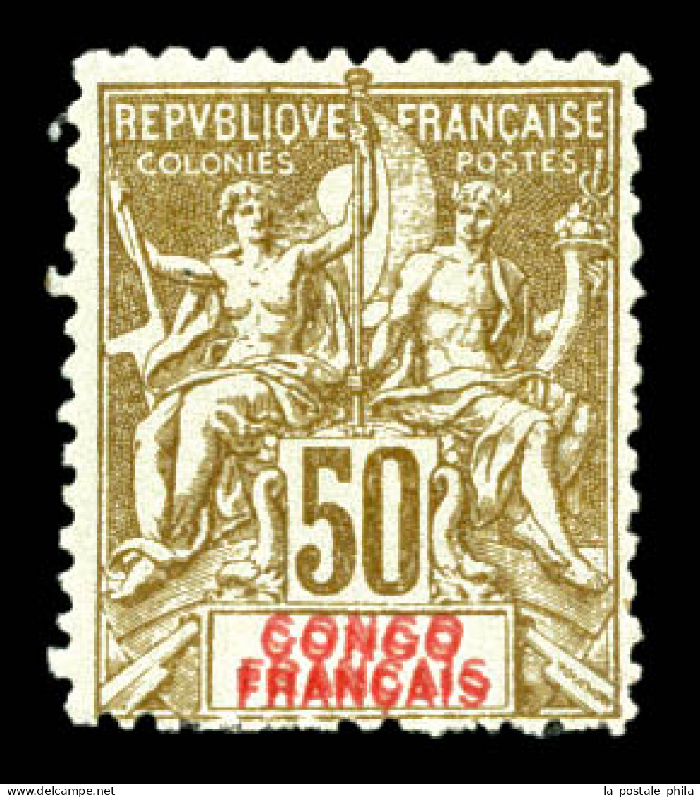 * N°45a, 50c Bistre S Azuré, Double Légende. SUP (signé/certificats)  Qualité: *  Cote: 1100 Euros - Unused Stamps