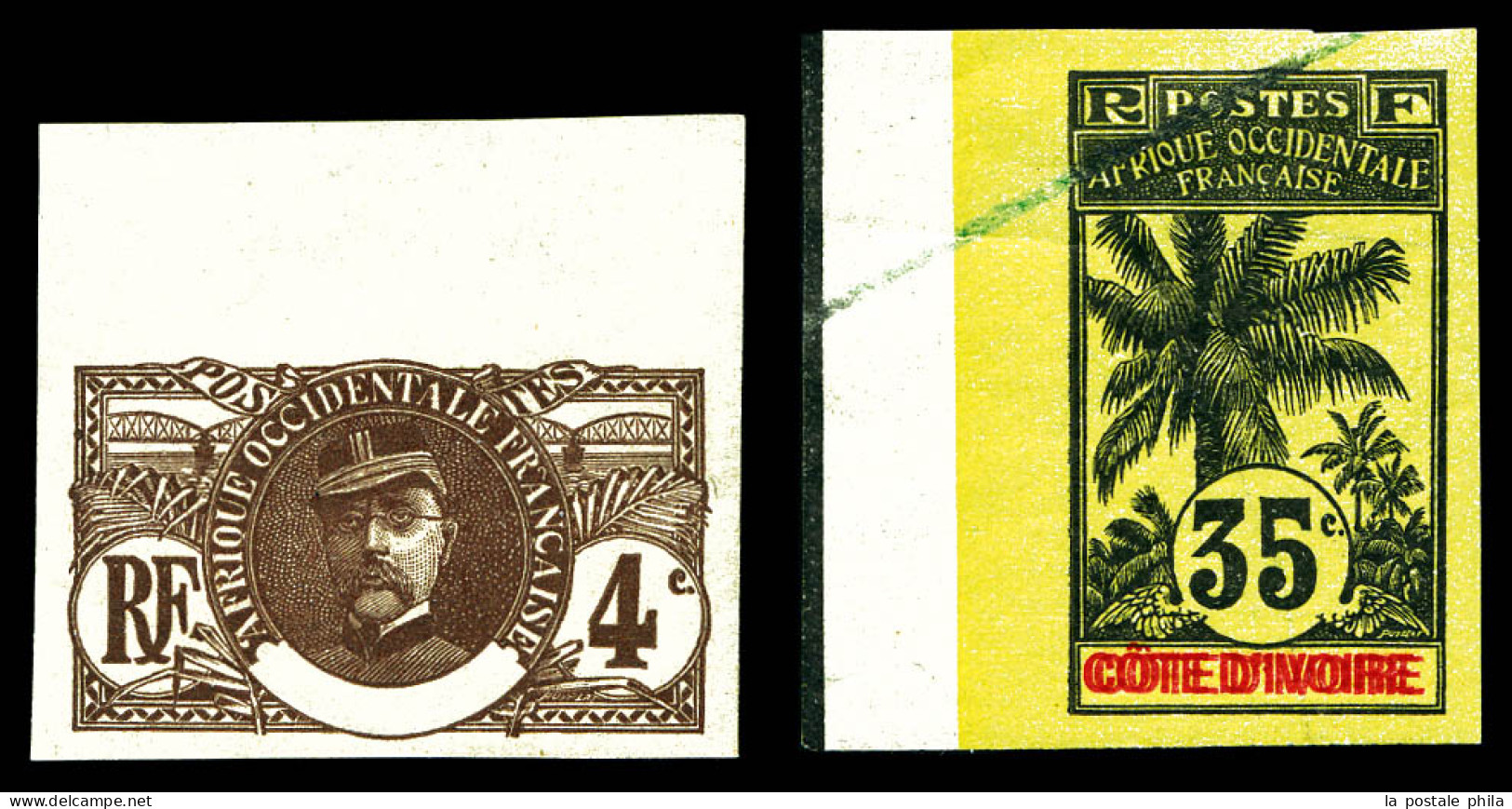 * 4c Brun Sur Azuré Non Dentelé, Sans Légende (N° 23b) Bdf + 35c Noir Sur Jaune Clair Non Dentelé, Double Légende (N°29c - Unused Stamps