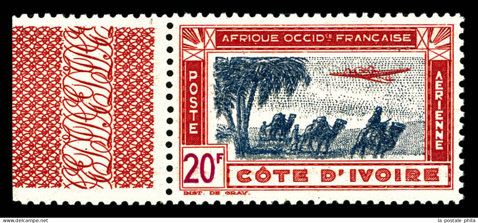 ** N°16a, 20f Carmin Et Bleu-gris: Double Impression Du Centre, Bdf. SUP (signé Brun/certificat)  Qualité: **  Cote: 350 - Unused Stamps