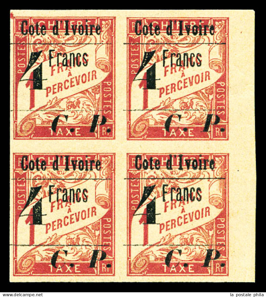 ** Colis-Postaux N°21, 4f Sur 1f Rose En Bloc De Quatre Bord De Feuille. SUPERBE. R. (certificat)  Qualité: **  Cote: 28 - Unused Stamps